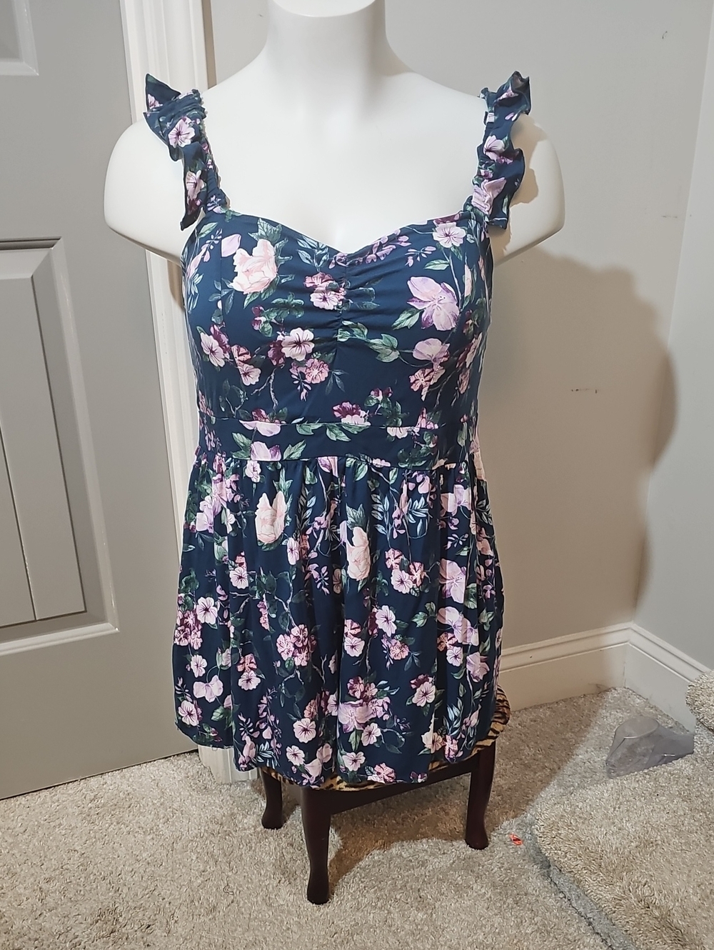torrid Navy Floral Ruffle-Strap Mini Dress